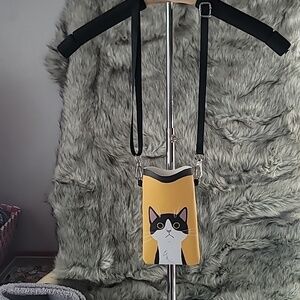NWOT Cute Cat Print Faux Leather Phone Pouch with Adjustable Lanyard
